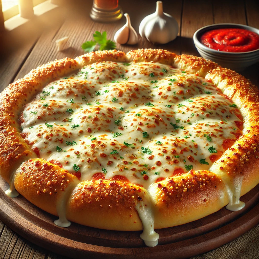 A fusion of crispy garlic bread and melty cheese pizza, this unique creation is loaded with buttery garlic seasoning and gooey mozzarella cheese on a crispy crust. A perfect starter or snack for every pizza lover!
Best for: Cheese lovers, garlic bread fans, quick bites.