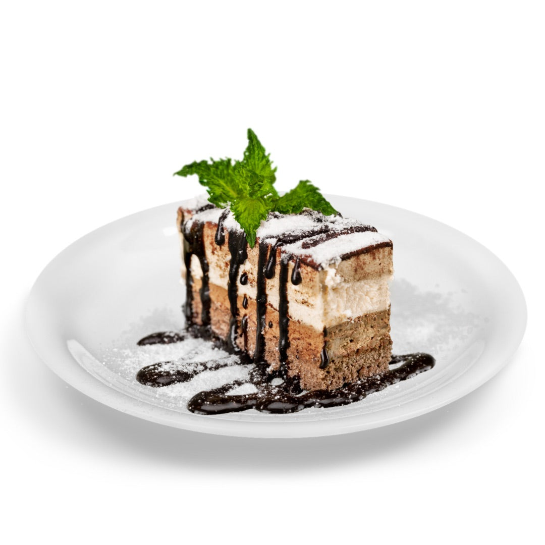 Choco Bliss Pastry with chocolate drizzle and fresh mint on a white plate – ThankWish